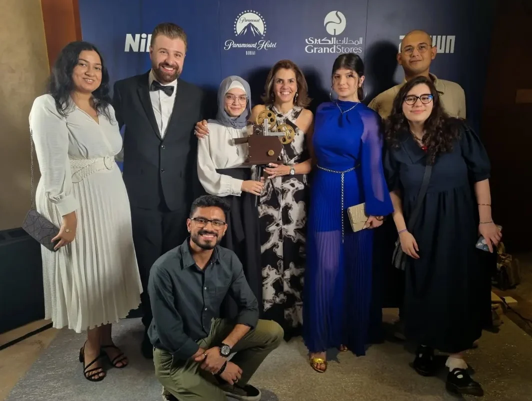 Robert Abboud with the cast and director of Dinner for Two at the We Create Drama Film Festival, Paramount Hotel Dubai